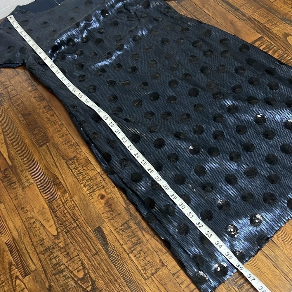 Lauren Ralph Lauren blue sequin Dress Black polka dot details SIZE 8 - Picture 15 of 16
